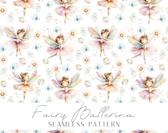 Fairy Ballerina seamless pattern pastel colors instant download for printing and crafting storybook journal childrens decor high resolution