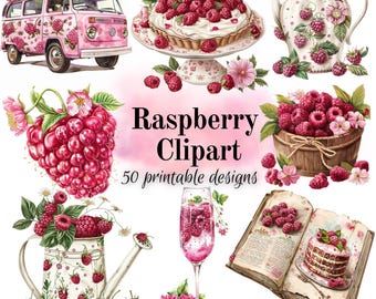 Raspberry clipart for diy projects, 50 designs to download and print out journals and scrapbooking, with a Transparent and white background.