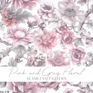 Weich Pastell Rosa und Grau Rapportmuster Vintage nahtlose Motiv Pfingstrosen Blätter für den Druck von Textilien und Tapeten Papierdruck