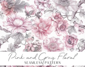 Pink and gray seamless pattern vintage pink motive of flowers and leaves for printing crafting for an upcoming celebration Vintage feel