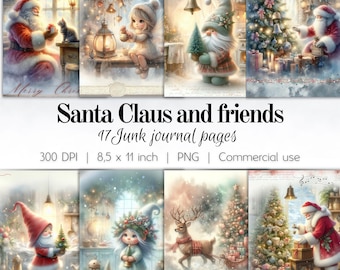 17 Santa Claus and friends Junk journal pages. Vintage feel illustrations for your upcoming Christmas Scrapbooking projects and gifts