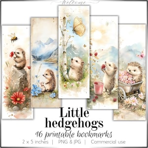 Hérissons mignons 16 modèles de signets de style aquarelle pour cadeaux disponibles pour l'impression de pages de cartes à télécharger de haute qualité pour le scrapbooking