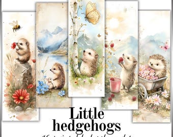 Cute hedgehogs 16 designs watercolor style bookmarks for gifts available for printing pages cards high-quality downloads for scrapbooking