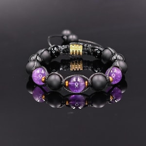 Pulsera de amatista para hombre, pulsera de piedras preciosas, pulsera de cuentas, regalo para hombre, pulsera de macramé, pulsera de ónix, pulsera de ágata, pulsera ajustable