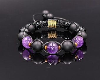Men&#39;s Amethyst Bracelet Gemstone Bracelet Beaded Bracelet Gift for Men Macrame Bracelet Onyx Bracelet Agate Bracelet Adjustable Bracelet