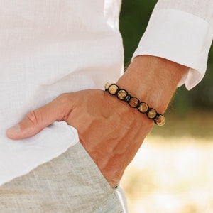 Citrien armband heren, bruine jaspis verstelbare armband, cadeau voor mannen, gevlochten kristallen edelsteen armband, kerstcadeau, jubileumcadeau