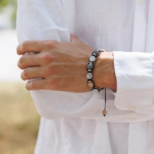 Men&#39;s Moonstone Bracelet, Gemstone Jade Labradorite Hematite Beads Bracelet, Gift for Men, Adjustable Braided Bracelet, Crystal Bracelet