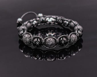 Men's Agate Bracelet Black Bracelet Onyx Beaded Bracelet Gift for Men Gemstone Bracelet Beaded Bracelet Lava Stone Bracelet Macrame