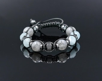 Aquamarine & Labradorite Bracelet, Natural Gemstone Macrame Jewelry, Gift for Her, Protection Stone Jewelry