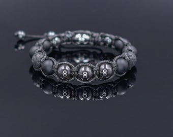 Men's Bracelet Stone Bracelet Hematite Bracelet Gemstone Beaded Bracelet Onyx Bracelet Black Lava Bracelet Lava Stone Bracelet Macrame
