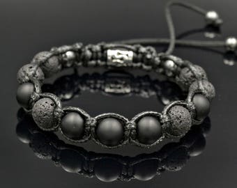 Black Beaded Bracelet Men&#39;s Bracelet Lava Stone Bracelet Matte Onyx Bracelet Father&#39;s Day Gift Gift for Men Stone Adjustable Bracelet