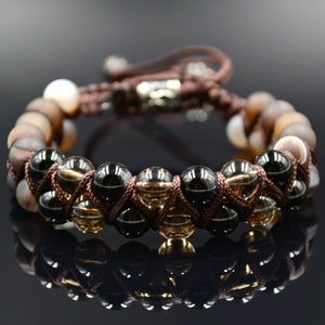 Men&#39;s Bracelet Double Crystal  Bracelet Agate Bracelet Beaded Bracelet Gemstone Bracelet Smoky Quartz Bracelet Gift for Men Stone Bracelet