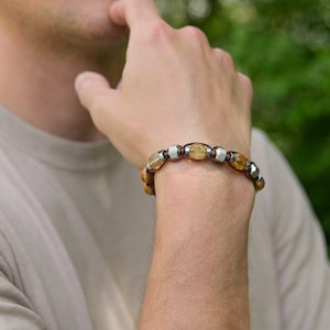Citrin Jaspis Armband, Herren verstellbares Steinperlen Armband, Vatertagsgeschenk, Geschenk für Männer, Makramee geflochtenes Armband, Stahlarmband