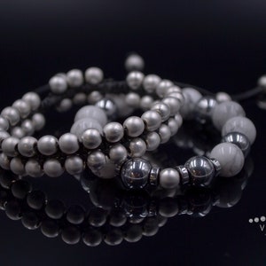 Women's Howlite and Hematite Bracelet Set / Adjustable Bracelets / Gift for Woman / Silver Hematite Bracelet / Double Row Bracelet for Woman