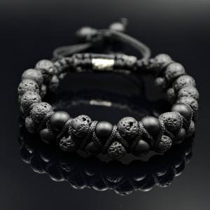 Men's Double Bracelet Black Bracelet Lava Stone Bracelet Gemstone Bracelet Onyx Bracelet Macrame Bracelet Beaded Bracelet Black Bracelet