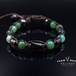 Herren Chrysopras Armband / Schwarzes Turmalit Perlenarmband / Verstellbares Edelstein Armband / Natürliches Grünes Chrysopras Perlenarmband image 1