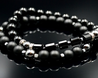 Braccialetti in onice nera da uomo Bracciali con perline Set Braccialetto ematite Braccialetti impilabili Braccialetti elastici Regalo per uomo Bracciale in cristallo di pietra preziosa