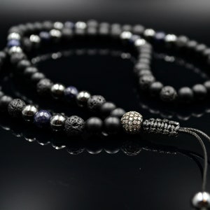 Men's Black Onyx Necklace Lava Stone Necklace Gemstone Necklace Men's Jewelry Hematite Necklace Blue Sandstone Beaded Necklace Gift for Men