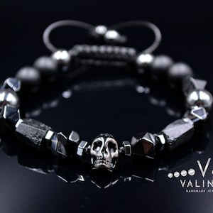 Bracciale perline teschio da uomo / Bracciale tormalina nera / Regalo per uomo / Regalo a lunga distanza / Bracciale in agata / Regalo per uomo / Bracciale in cristallo