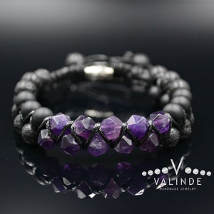 Amethyst Double Row Bracelet Men's Braided Bracelet Onyx Bracelet Gift for Men Adjustable Crystal Bracelet Lava Stone  Macrame Bracelet