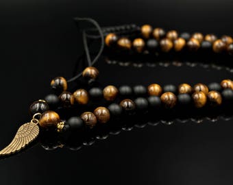 Men's Tiger's eye Beaded Necklace Black Onyx Gemstone Necklace Gift for Men Men Bead Necklace Men's Jewelry Gift for Him Crystal Necklace