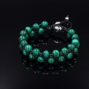 Genuine Malachite Bracelet for Men - Men&#39;s Gemstone Macrame Bracelet - Gift for Men - Adjustable Malachite Beads Bracelet - Stone Bracelet