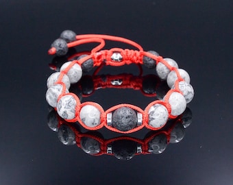 Jaspis Perlenarmband Herren Armband Verstellbar Armband Edelstein PerlenArmband Makramee Armband Geschenk für Männer Stein Perlen Armband