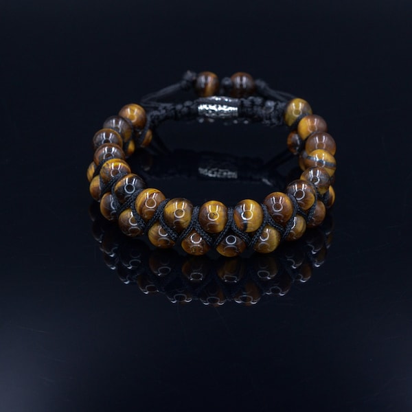 Tiger's Eye Brown Bracelet Men's Double Bracelet Gemstone Adjustable Bracelet Gift for Men Two Rows Bracelet Stone Beads Bracelet