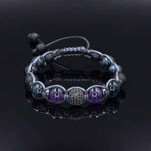 Men&#39;s Blue Tiger&#39;s Eye Bracelet - Amethyst Black Onyx Crystal Bracelet - Gift for Men - Adjustable  Beaded Bracelet for Men - Men&#39;s Gift