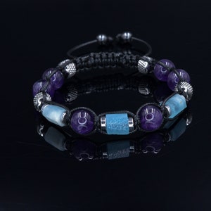 Men&#39;s Amethyst Aquamarine Crystal Bracelet - Braided Adjustable Bracelet - Gift for Men - Gemstone Beaded Bracelet - Macrame Bracelet