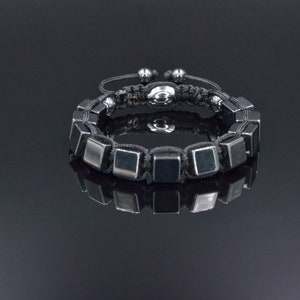 Hematite Cube Magnetic  Bracelet Men&#39;s Stone Bracelet Gift For Men Macrame Adjustable Bracelet Grey Hematite Beads Bracelet Gift For Him