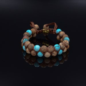 Men's Brown Jasper Double Bracelet Turquoise Beads - Etsy