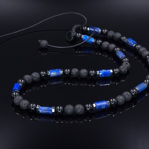 Men&#39;s Lapis Lazuli Short Necklace Lava Stone Beaded Necklace Gift for Men Black Agate Necklace Stone Beads Necklace Crystal Necklace