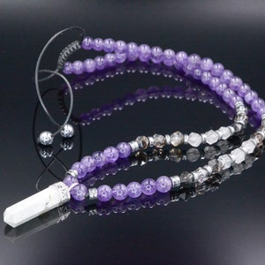 Men&#39;s Amethyst Crystal Necklace - Long  Rutilated Quartz Beads Necklace - Gift for Men - Adjustable Necklace -Japer Pendant Necklace for Men