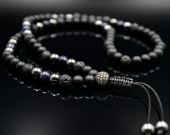 Men&#39;s Black Onyx Necklace Lava Stone Necklace Gemstone Necklace Men&#39;s Jewelry Hematite Necklace Blue Sandstone Beaded Necklace Gift for Men