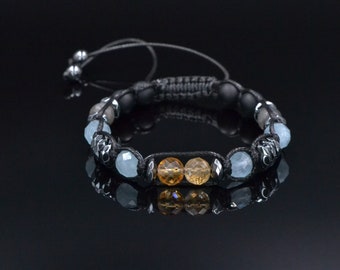 Men's Aquamarine Citrine Bracelet, Labradorite Onyx Crystal Bracelet, Adjustable Braided Bracelet, Gift for Men, Macrame Gemstone Bracelet