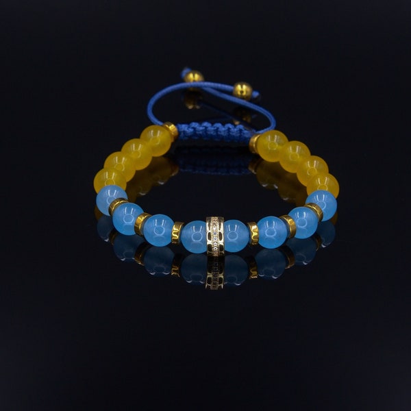 Support Ukraine Bracelet for Women - Stand With Ukraine Bracelet - Women's Agate Adjustable Bracelet - Ukraine Jewelry - Gift for Women