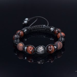 Red Tiger Eye Braided Bracelet for Men - Men&#39;s Steel Bead Bracelet - Gift for Men - Adjustable Macrame Gemstone Bracelet - Father&#39;s Day Gift