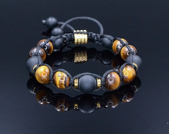 Herren Tigerauge Armband Perlenarmband Tigerauge Armband Makramee Armband Onyx Armband Edelstein Armband Geschenk für Männer Stein Armband