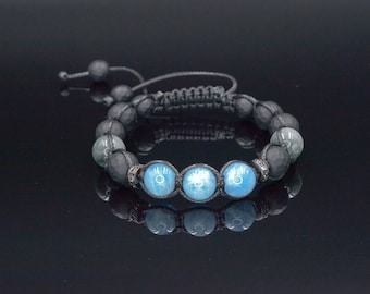 Aquamarijn armband mannen cadeau voor mannen mannen zwarte onyx armband Hawk's Eye armband verstelbare kristallen armband edelsteen kralen armband