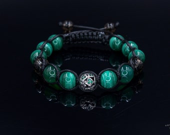 Men's Malachite Bracelet 925 Silver Bracelet Gift for Men Genuine Malachite Bracelet Macrame Stone Bracelet Crystal Beaded Bracelet