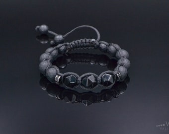 Black Onyx Bracelet, Men's Onyx Agate Adjustable Bracelet, Black Macrame Braided Bracelet, Gift for Men, Christmas Gift Black Agate Bracelet