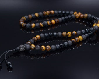 Men&#39;s Tiger&#39;s Eye Long Necklace Black Onyx Cubic Zirconia Necklace Gemstone Beaded Necklace Gift for Men Agate Lava Stone Necklace For Men