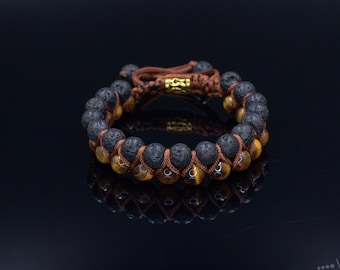 Bracciale in pietra lavica da uomo, bracciale a doppia fila, bracciale in occhio di tigre, bracciale in macramè, bracciale regolabile, regalo per uomo, bracciale in occhio di tigre