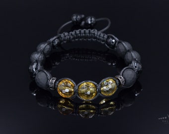 Citrine Crystal Bracelet Men's Black Onyx Bracelet Luxury Bracelet Cubic Zirconia Bracelet Agate Bracelet Macrame Adjustable Bracelet
