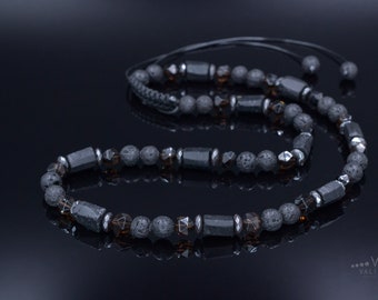 Black Tourmaline Short Necklace / Men's Lava Stone Necklace / Crystal Bead Necklace / Shorl Tourmaline Necklace / Gift for Men /Man Necklace