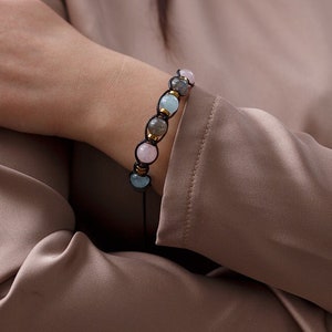 Labradorit Armband - Damen Aquamarin Rosenquarz Kristall Geflochtenes verstellbares Armband - Muttertagsgeschenk - Geschenk für Frau