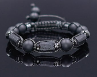 Raw Tourmaline Bracelet for Men Protective Stone Bracelet Men's Onyx § Steel Beads Bracelet, Father's Day Gift