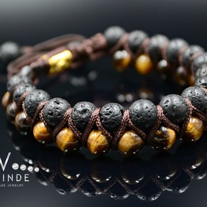 Men's Lava Stone Bracelet Double Row Bracelet Tiger's | Etsy