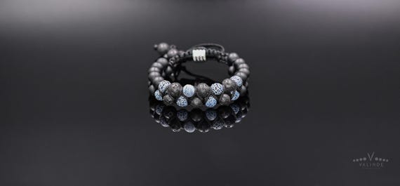 Double Macrame Bracelet Men's Bracelet Gemstone Bracelet Lava Stone Bracelet Beaded Bracelet Macrame Bracelet Frost Agate Bracelet Armband